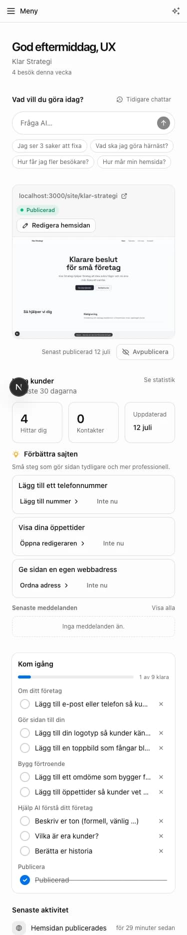 The company home in the iPhone app for SnabbSajt